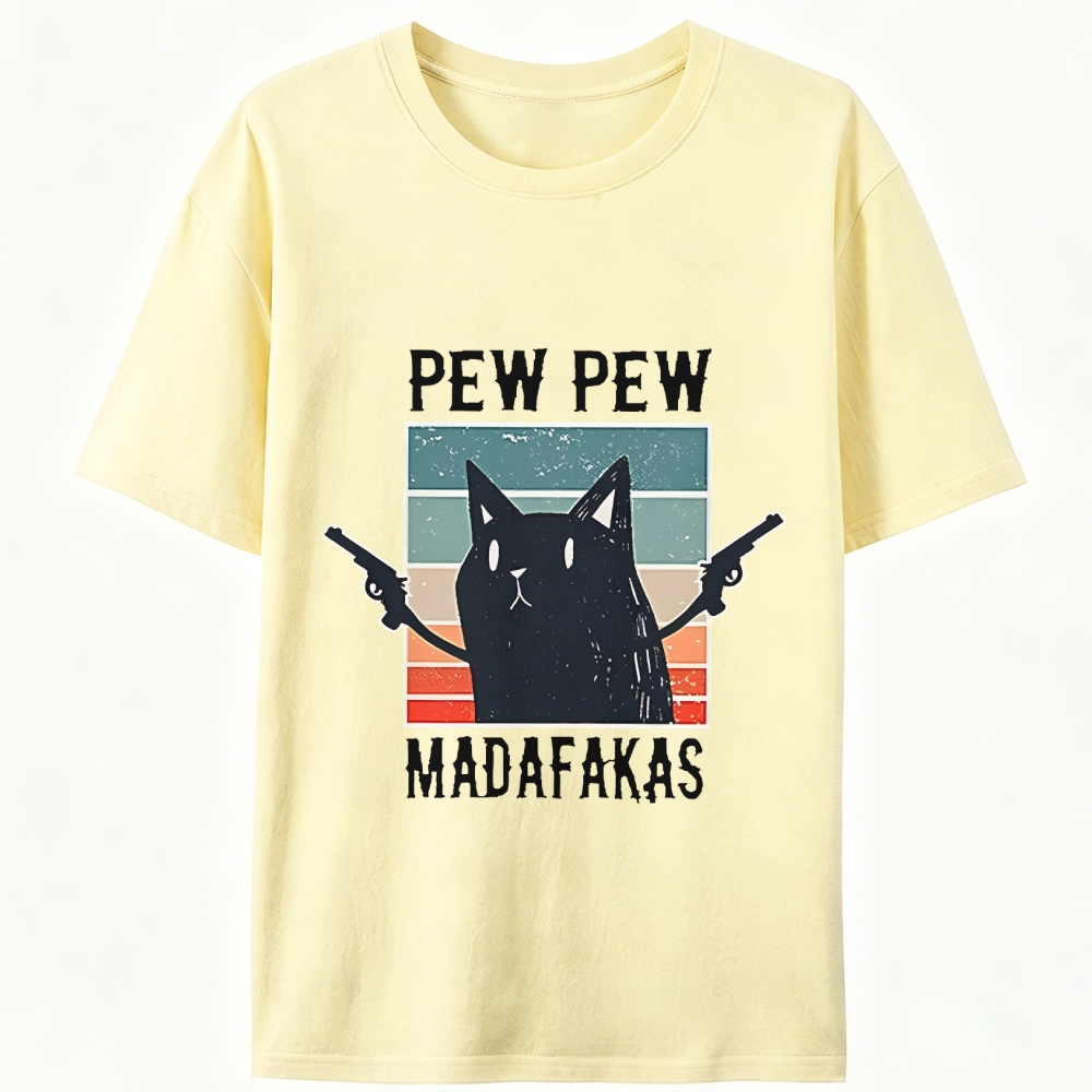 "Pew Pew Madafakas" Black Cat Retro Designed for Women - Slim Fit Cotton Tee