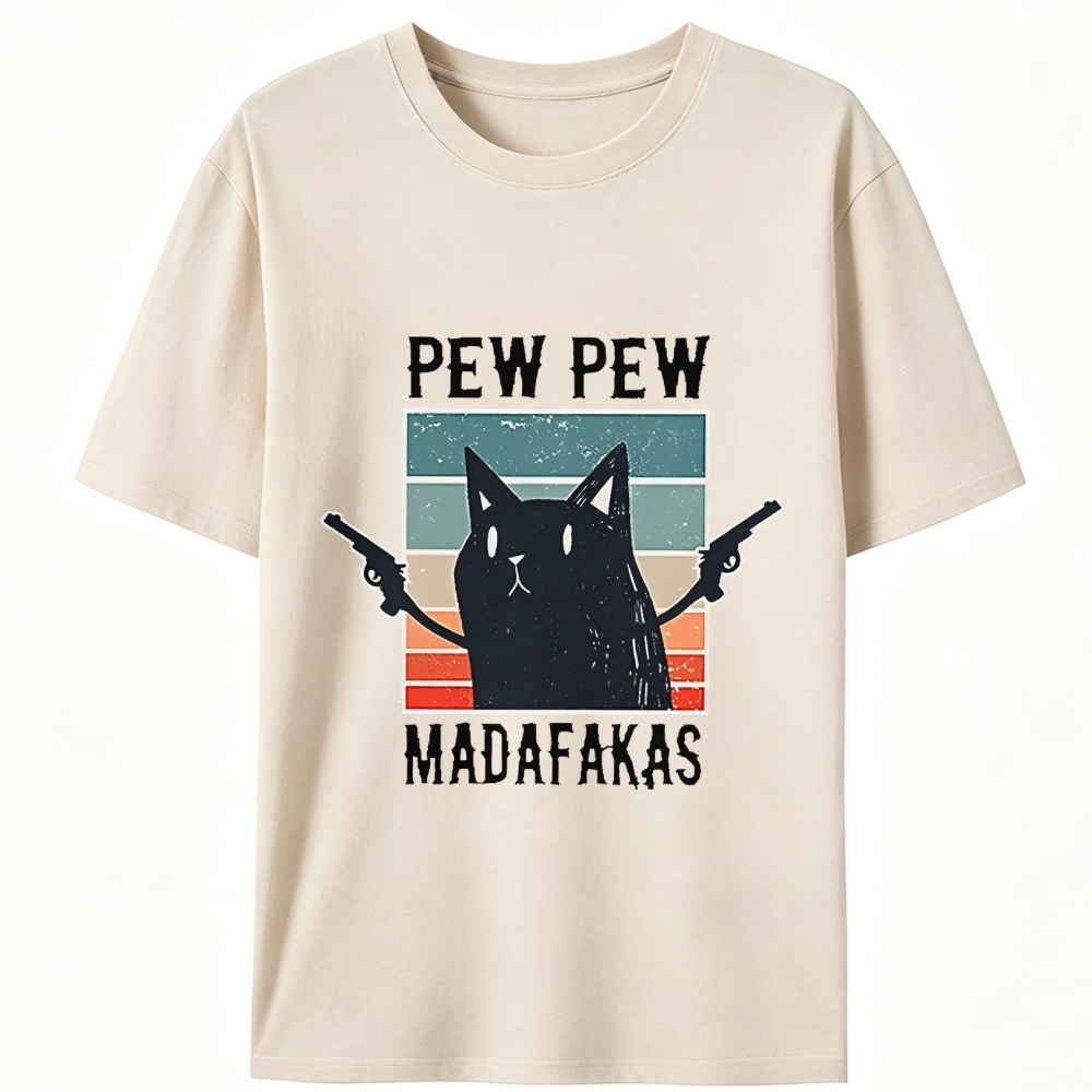 "Pew Pew Madafakas" Black Cat Retro Designed for Women - Slim Fit Cotton Tee