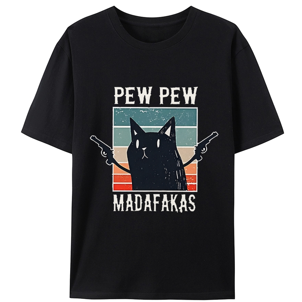 "Pew Pew Madafakas" Black Cat Retro Designed for Women - Slim Fit Cotton Tee