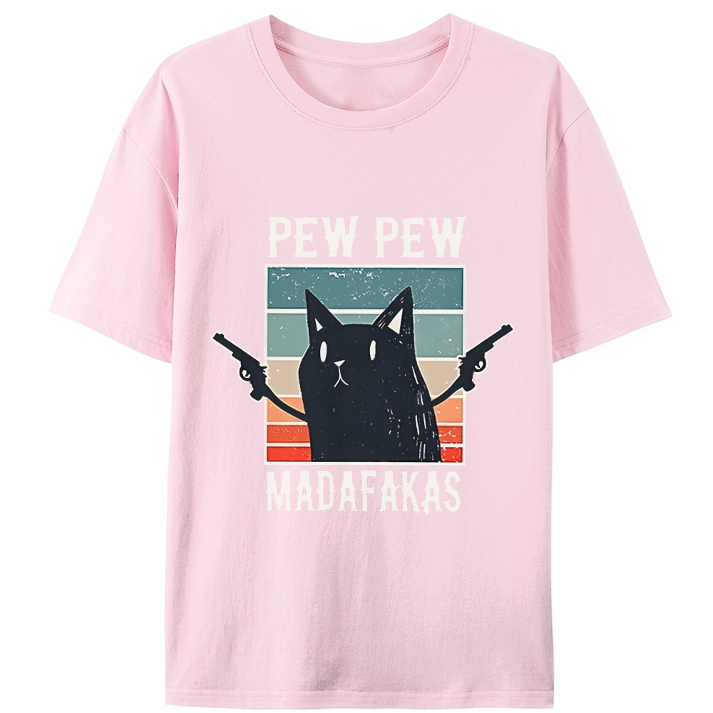 "Pew Pew Madafakas" Black Cat Retro Designed for Women - Slim Fit Cotton Tee