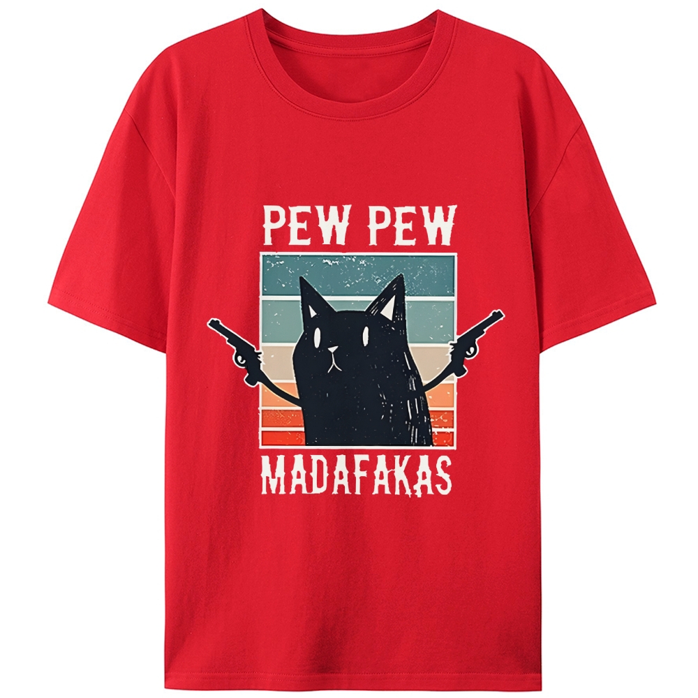 "Pew Pew Madafakas" Black Cat Retro Designed for Women - Slim Fit Cotton Tee