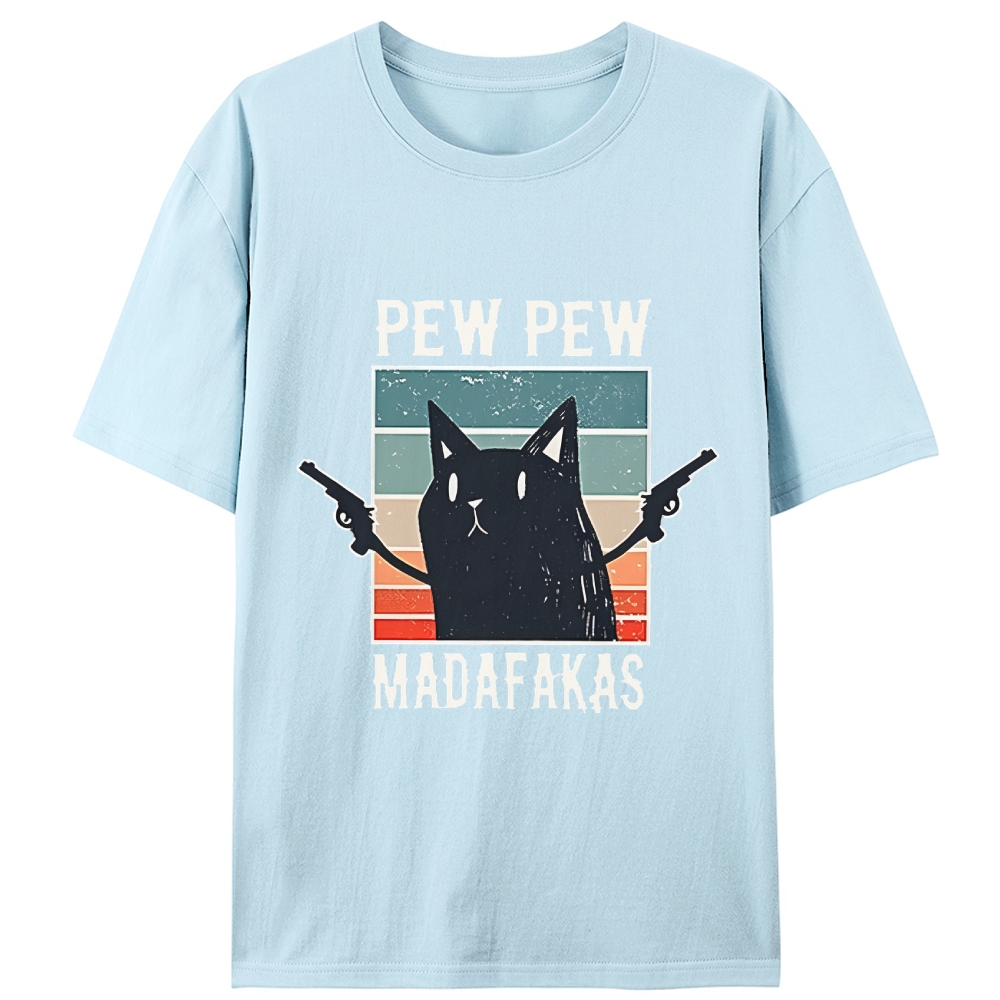 "Pew Pew Madafakas" Black Cat Retro Designed for Women - Slim Fit Cotton Tee