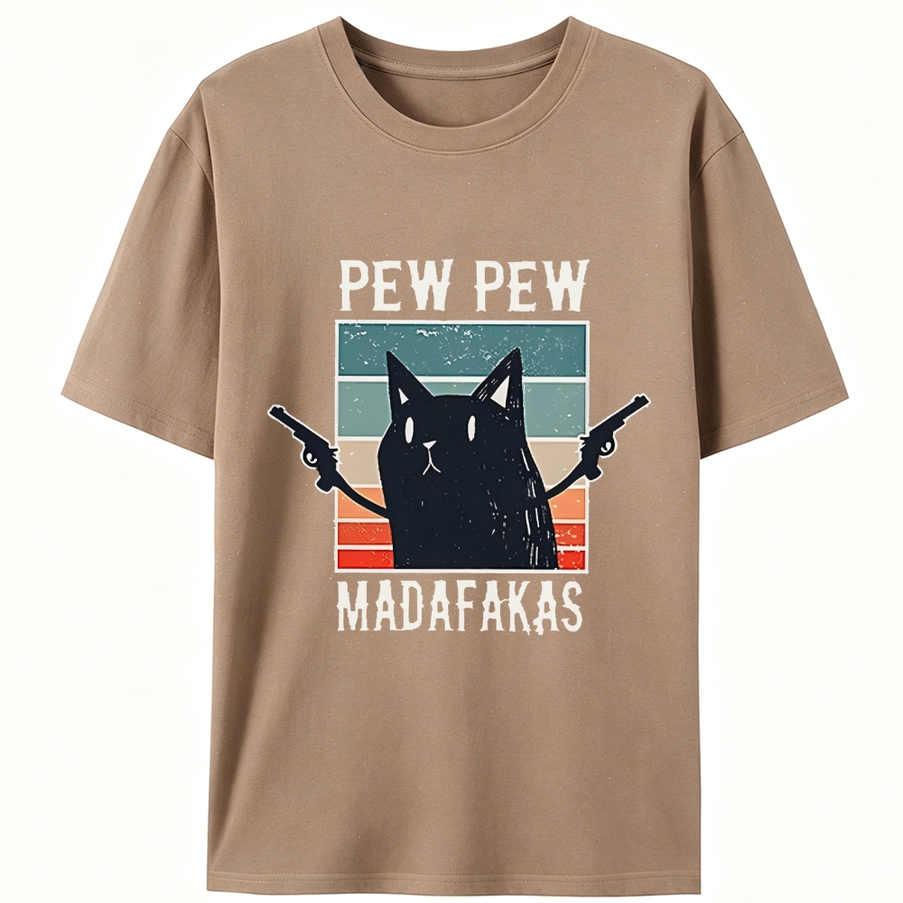 "Pew Pew Madafakas" Black Cat Retro Designed for Women - Slim Fit Cotton Tee