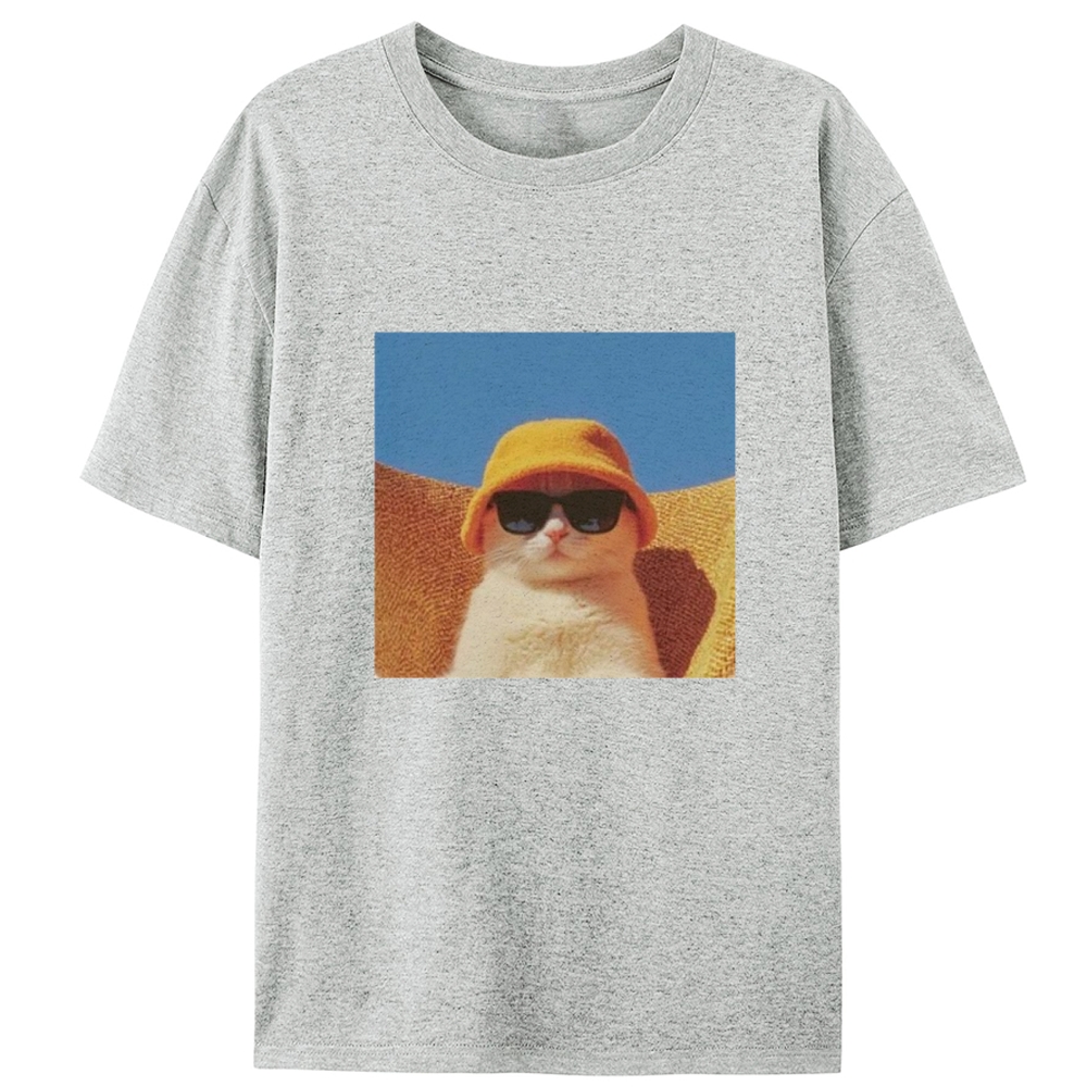 Cool Cat In Yellow Bucket Hat Streetwear Retro Designed for Women - Slim Fit Cotton Tee