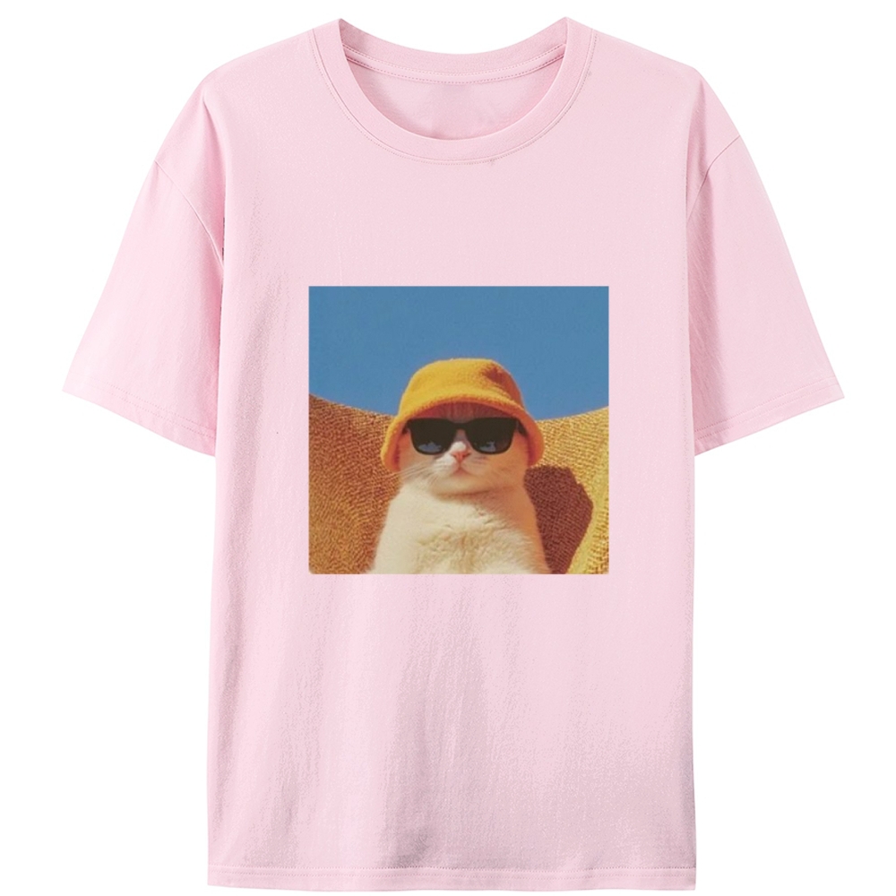 Cool Cat In Yellow Bucket Hat Streetwear Retro Designed for Women - Slim Fit Cotton Tee