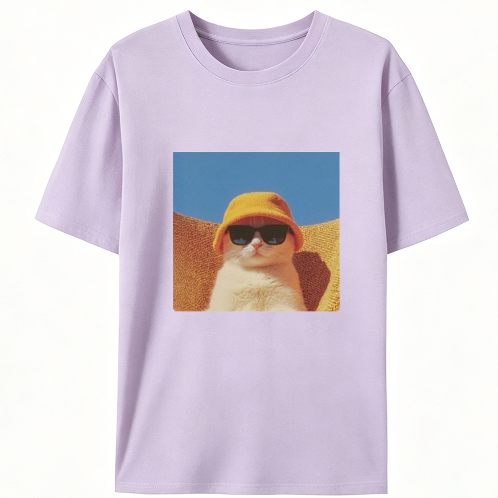 Cool Cat In Yellow Bucket Hat Streetwear Retro Designed for Women - Slim Fit Cotton Tee