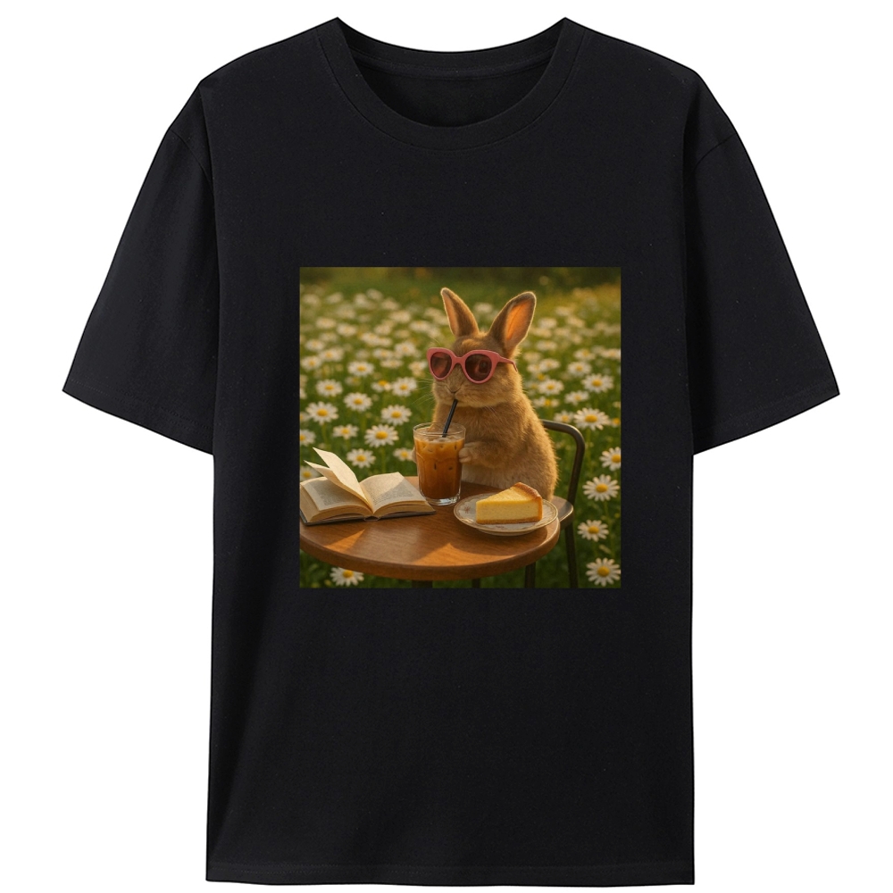 Daisy Afternoon Tea Bunny Meme Retro Designed for Women - Slim Fit Cotton Tee