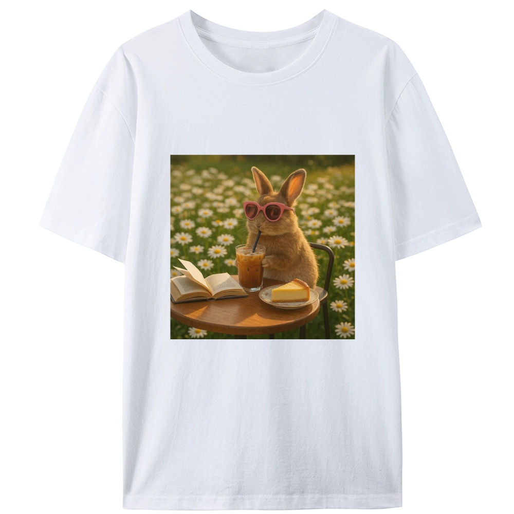Daisy Afternoon Tea Bunny Meme Retro Designed for Women - Slim Fit Cotton Tee