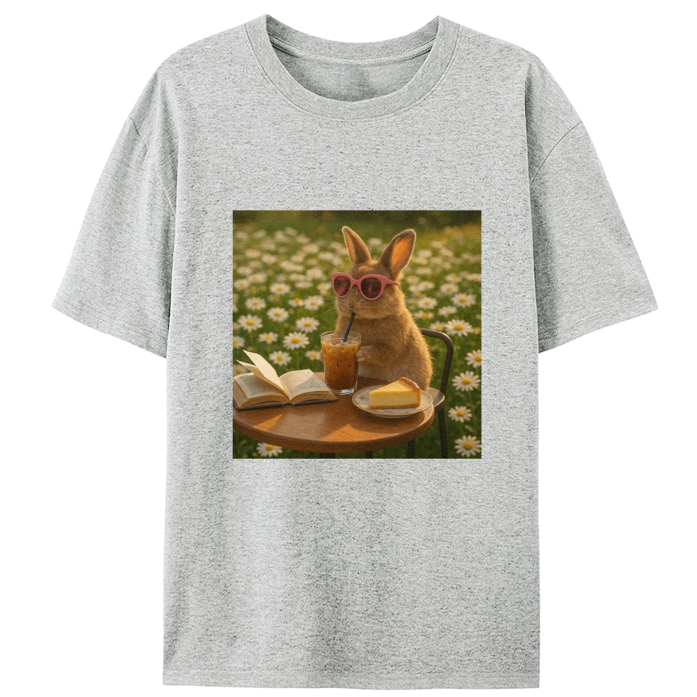 Daisy Afternoon Tea Bunny Meme Retro Designed for Women - Slim Fit Cotton Tee