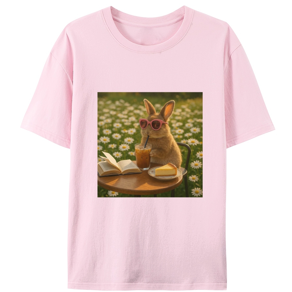Daisy Afternoon Tea Bunny Meme Retro Designed for Women - Slim Fit Cotton Tee