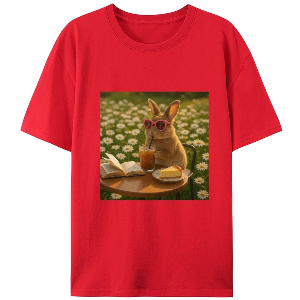 Daisy Afternoon Tea Bunny Meme Retro Designed for Women - Slim Fit Cotton Tee