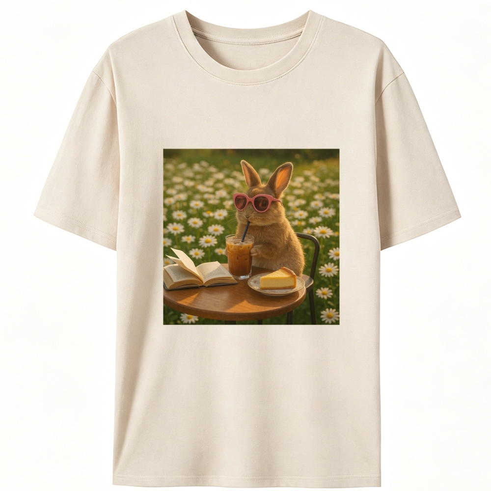 Daisy Afternoon Tea Bunny Meme Retro Designed for Women - Slim Fit Cotton Tee