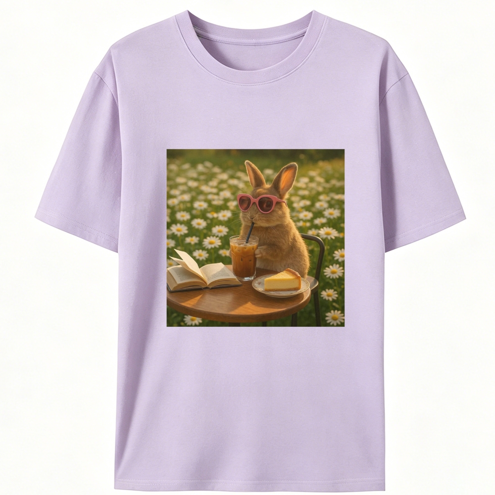 Daisy Afternoon Tea Bunny Meme Retro Designed for Women - Slim Fit Cotton Tee