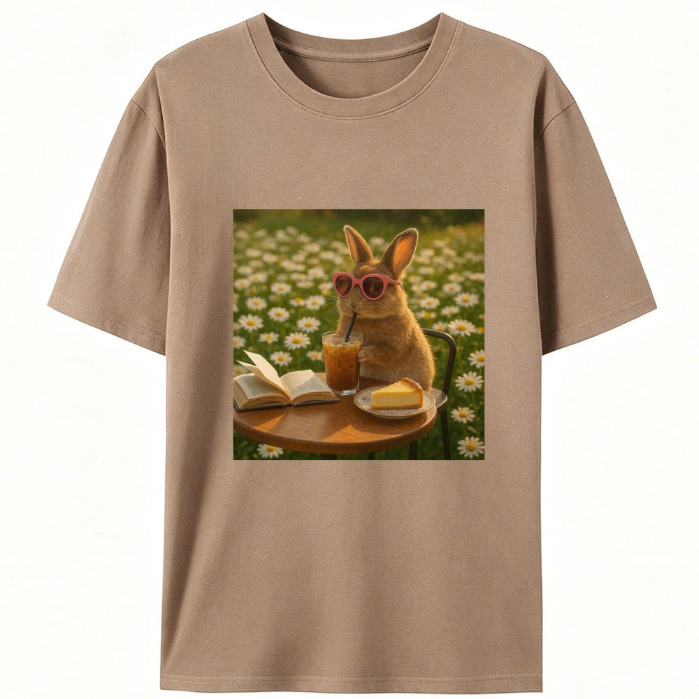 Daisy Afternoon Tea Bunny Meme Retro Designed for Women - Slim Fit Cotton Tee