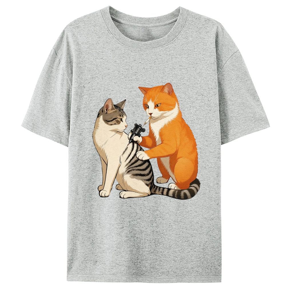 Tattoo Artist Orange Cat Retro Designed for Women - Slim Fit Cotton Tee