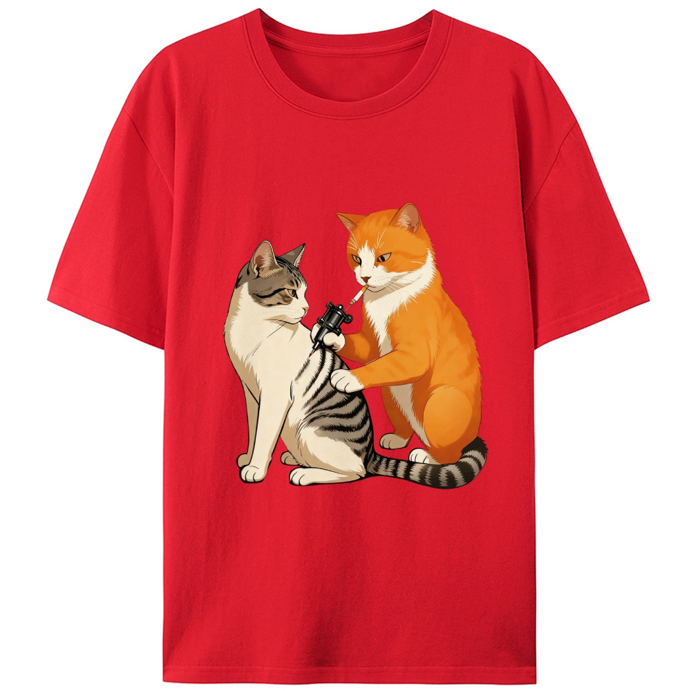 Tattoo Artist Orange Cat Retro Designed for Women - Slim Fit Cotton Tee