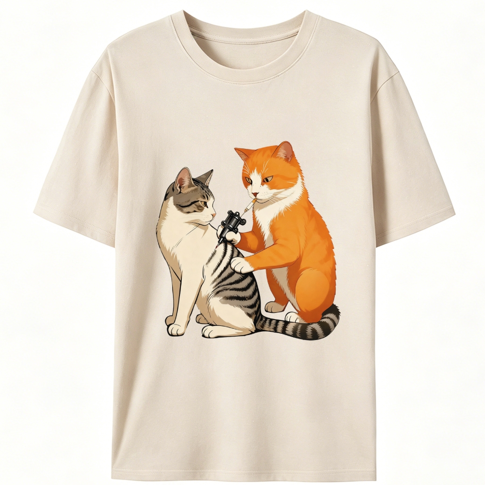 Tattoo Artist Orange Cat Retro Designed for Women - Slim Fit Cotton Tee