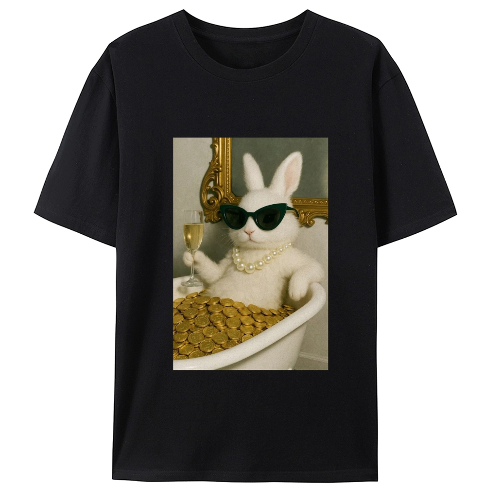 Bathtub Gold Coins Bunny Retro Designed for Women - Slim Fit Cotton Tee