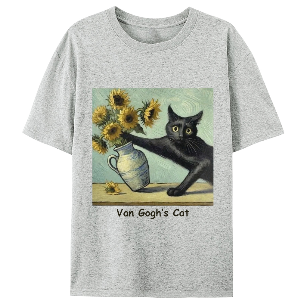 Van Gogh's Cat with Sunflowers Retro Designed for Women - Slim Fit Cotton Tee