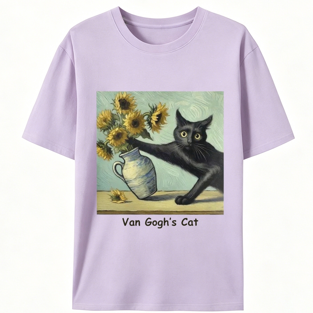 Van Gogh's Cat with Sunflowers Retro Designed for Women - Slim Fit Cotton Tee