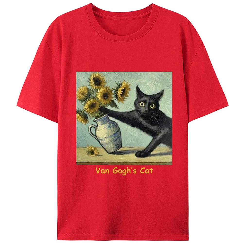 Van Gogh's Cat with Sunflowers Retro Designed for Women - Slim Fit Cotton Tee