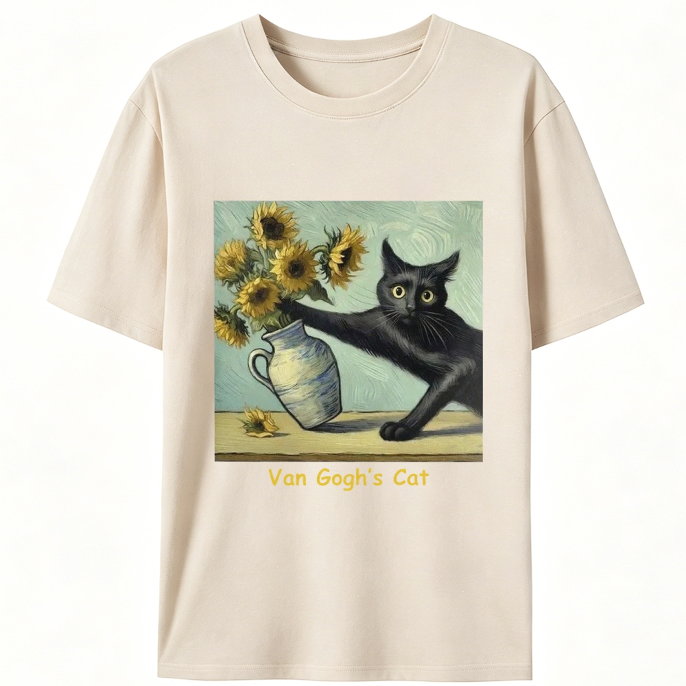 Van Gogh's Cat with Sunflowers Retro Designed for Women - Slim Fit Cotton Tee