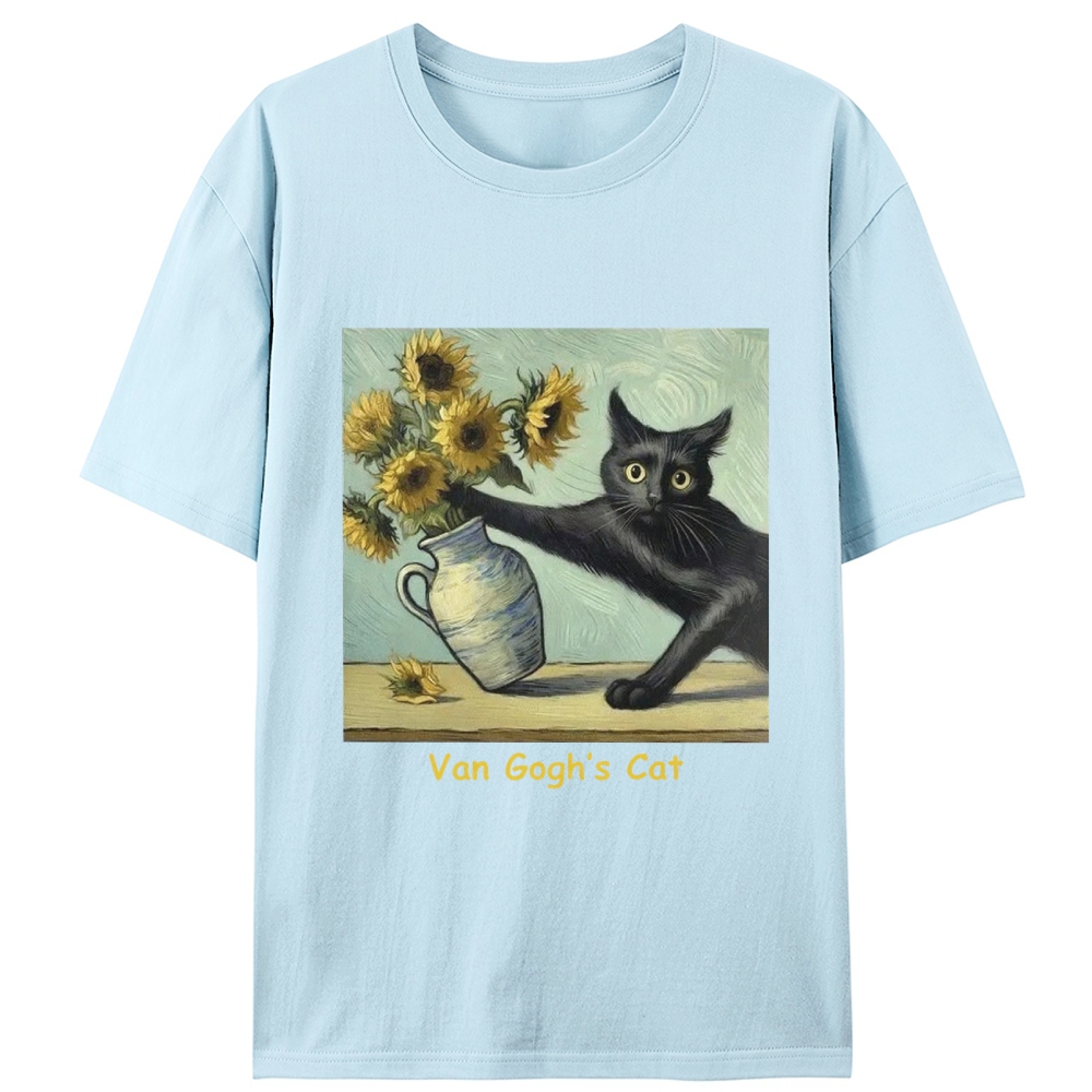 Van Gogh's Cat with Sunflowers Retro Designed for Women - Slim Fit Cotton Tee