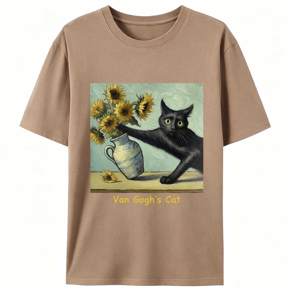 Van Gogh's Cat with Sunflowers Retro Designed for Women - Slim Fit Cotton Tee