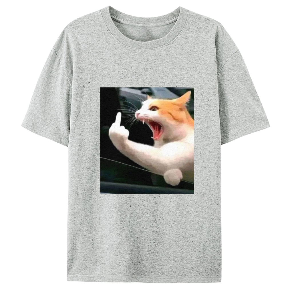 Middle Finger Cat Meme Retro Designed for Women - Slim Fit Cotton Tee