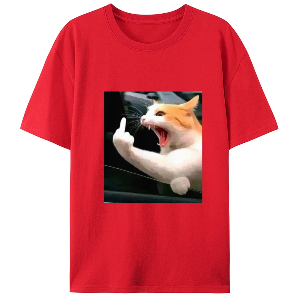 Middle Finger Cat Meme Retro Designed for Women - Slim Fit Cotton Tee