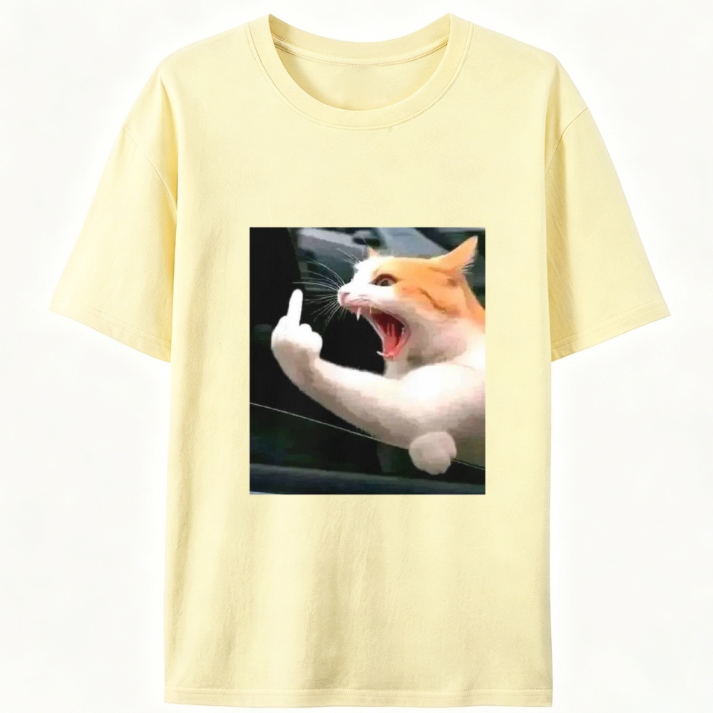 Middle Finger Cat Meme Retro Designed for Women - Slim Fit Cotton Tee
