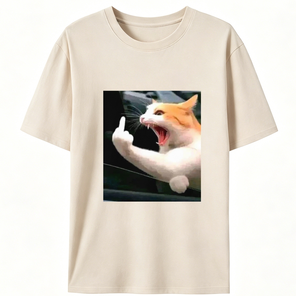 Middle Finger Cat Meme Retro Designed for Women - Slim Fit Cotton Tee