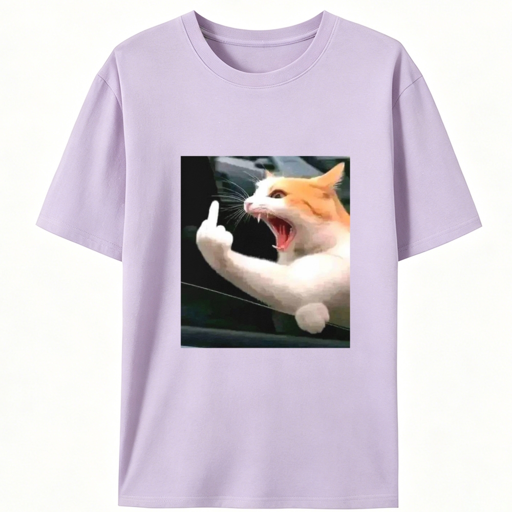 Middle Finger Cat Meme Retro Designed for Women - Slim Fit Cotton Tee