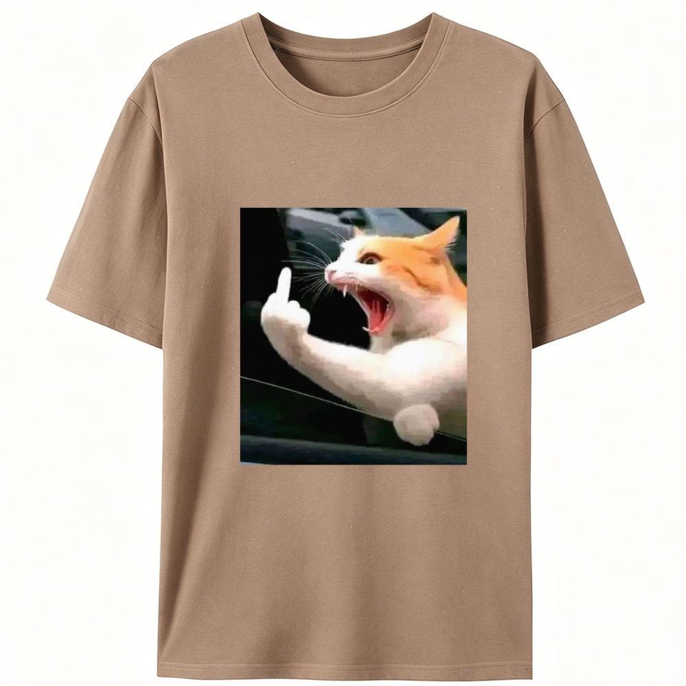 Middle Finger Cat Meme Retro Designed for Women - Slim Fit Cotton Tee