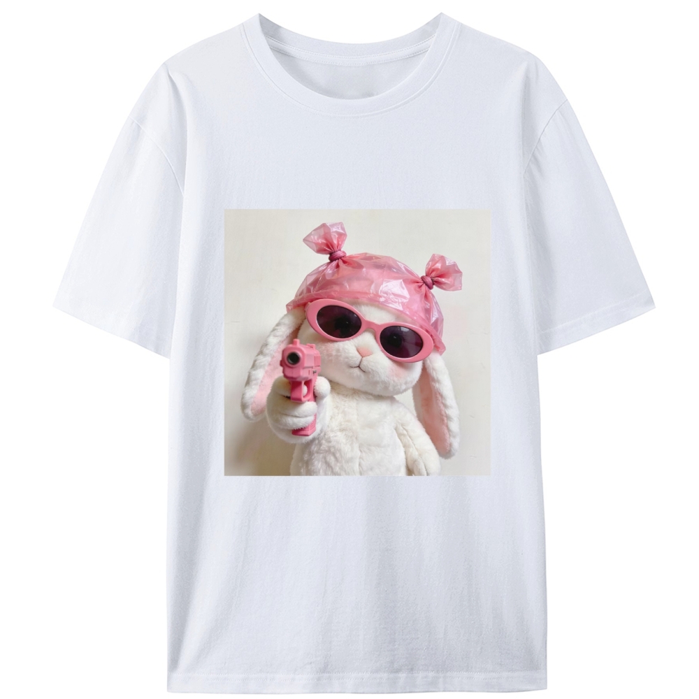 Pink Gun Gangsta Bunny Meme Retro Designed for Women - Slim Fit Cotton Tee