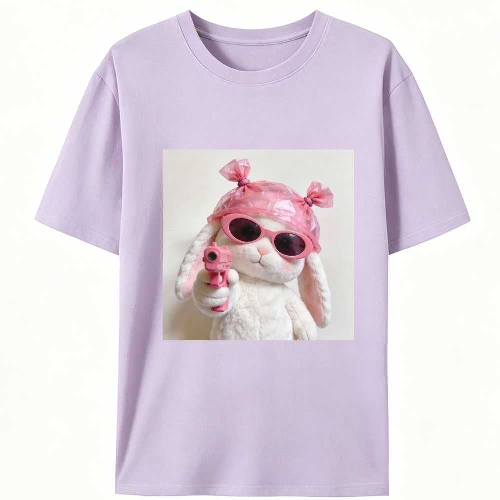 Pink Gun Gangsta Bunny Meme Retro Designed for Women - Slim Fit Cotton Tee