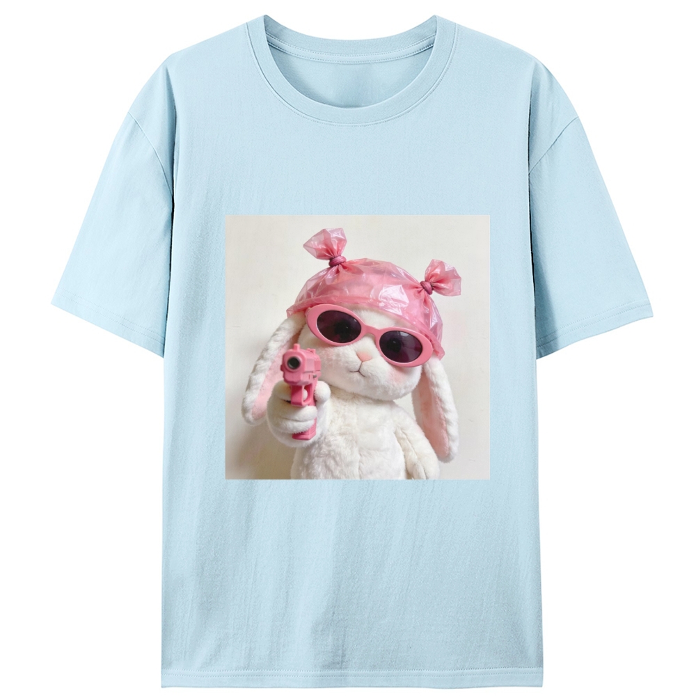 Pink Gun Gangsta Bunny Meme Retro Designed for Women - Slim Fit Cotton Tee