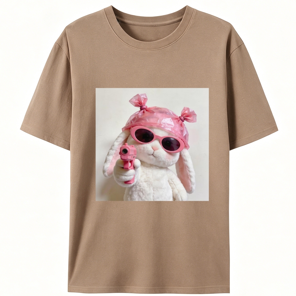 Pink Gun Gangsta Bunny Meme Retro Designed for Women - Slim Fit Cotton Tee