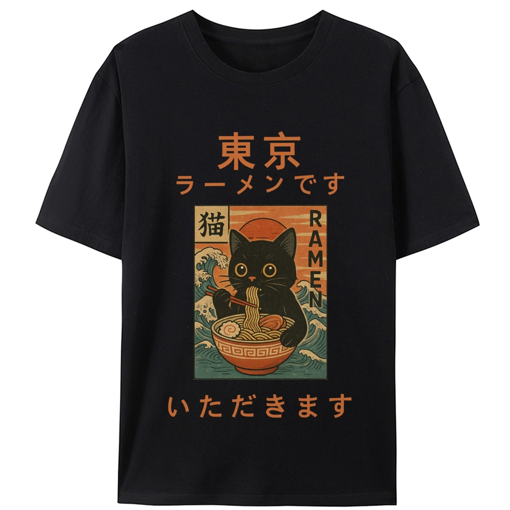 Tokyo Ramen Cat Retro Designed for Women - Slim Fit Cotton Tee