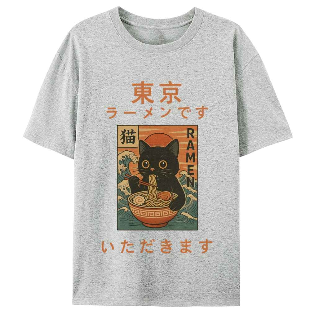 Tokyo Ramen Cat Retro Designed for Women - Slim Fit Cotton Tee