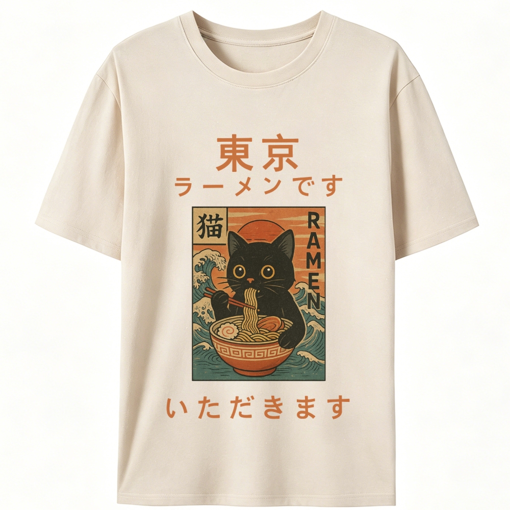 Tokyo Ramen Cat Retro Designed for Women - Slim Fit Cotton Tee