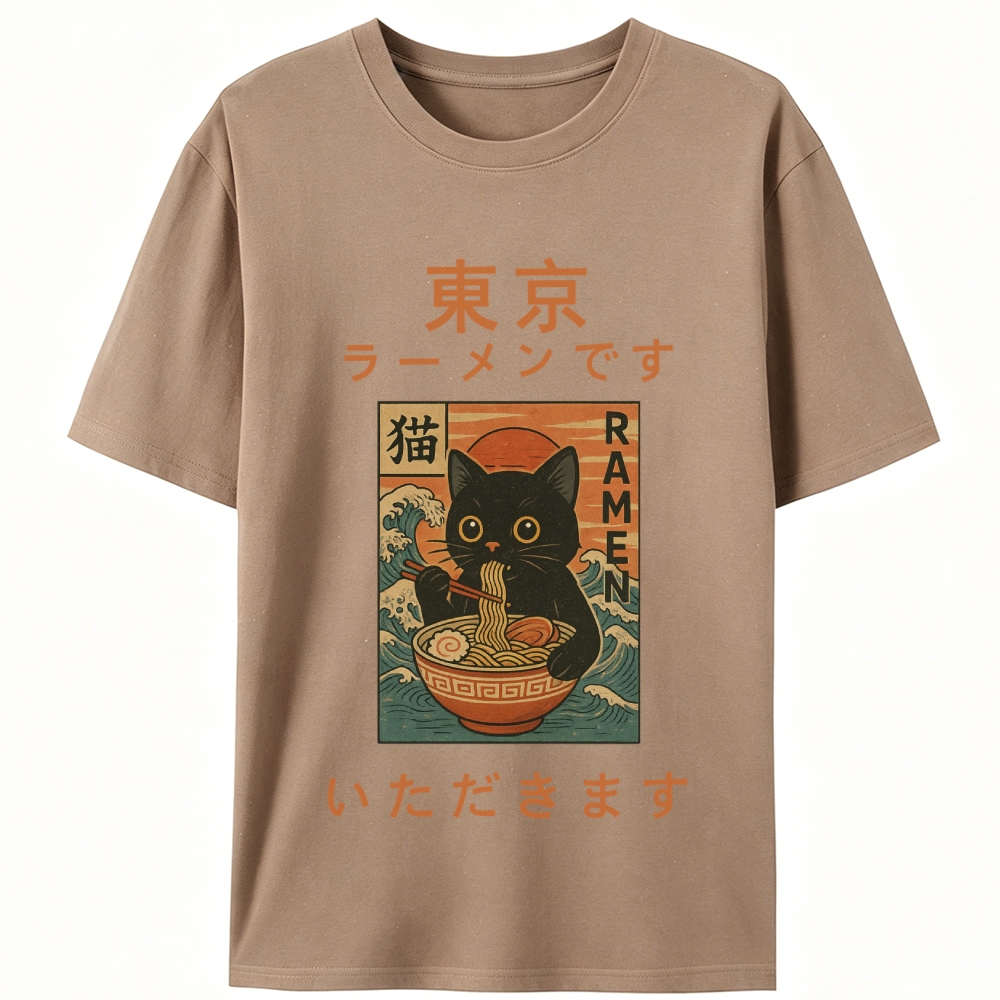 Tokyo Ramen Cat Retro Designed for Women - Slim Fit Cotton Tee