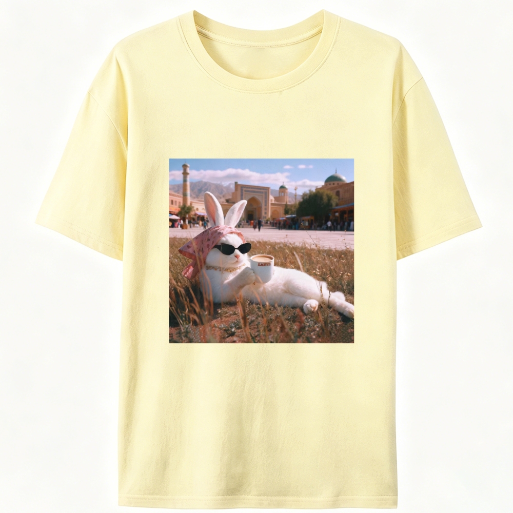 Rabbit Drinking Tea Uyghur Style Retro Designed for Women - Slim Fit Cotton Tee