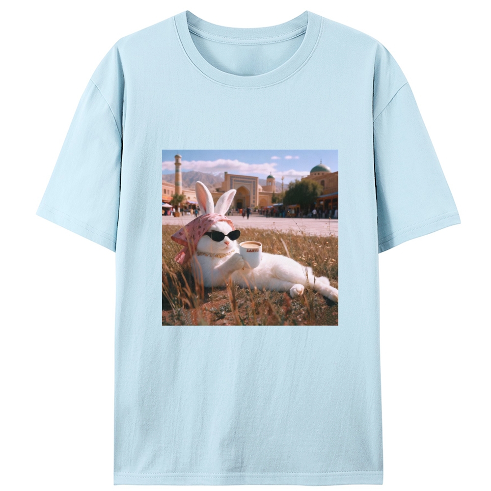 Rabbit Drinking Tea Uyghur Style Retro Designed for Women - Slim Fit Cotton Tee