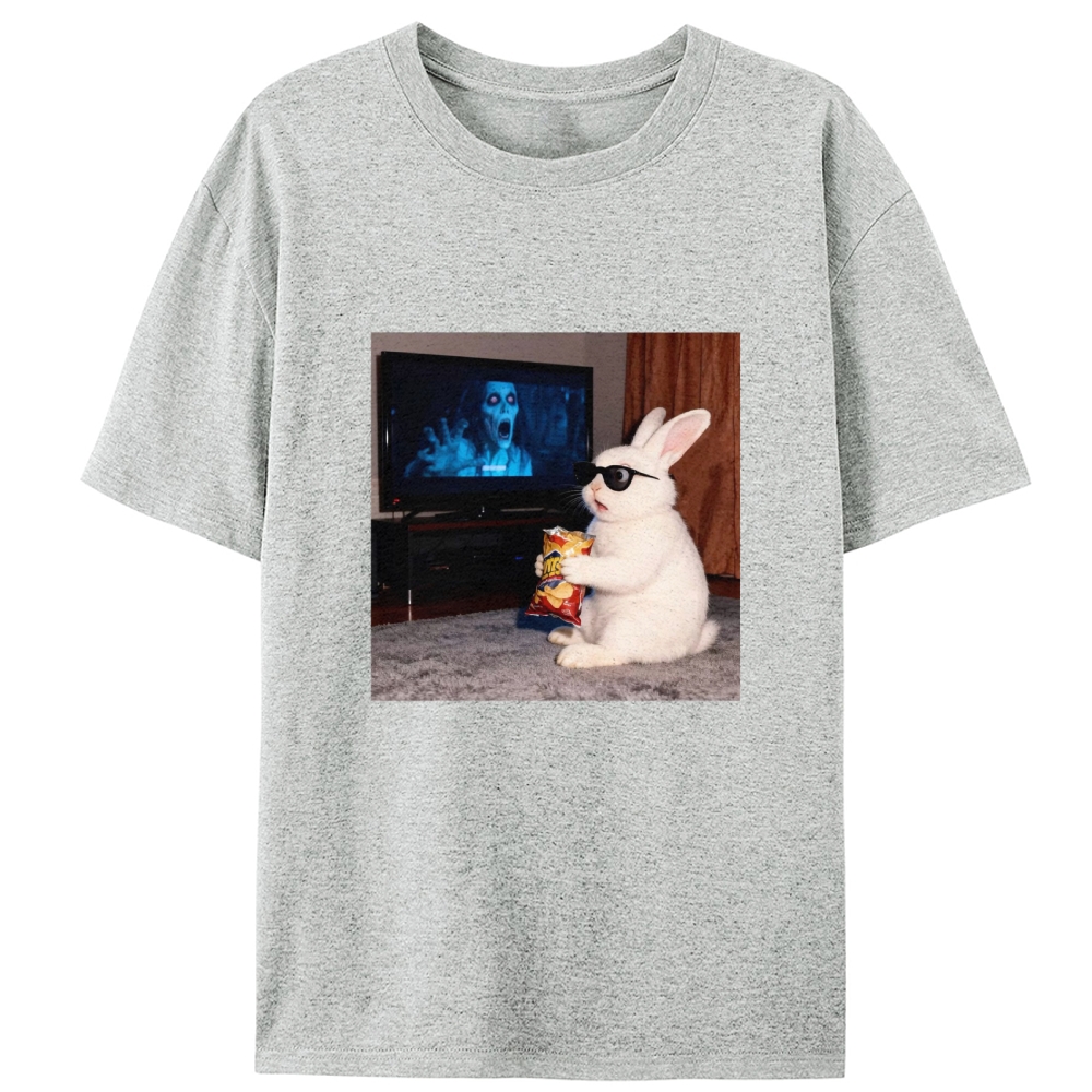 Horror Movie Watching Bunny Retro Designed for Women - Slim Fit Cotton Tee