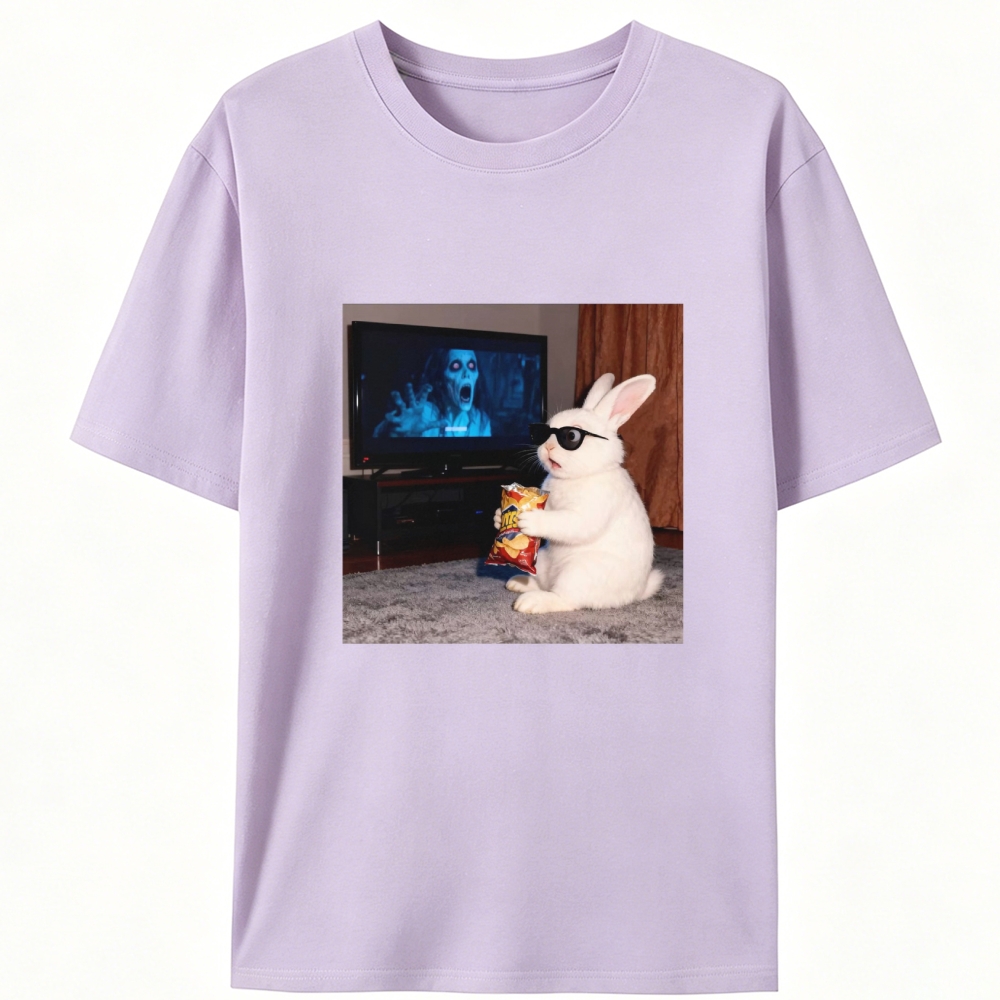 Horror Movie Watching Bunny Retro Designed for Women - Slim Fit Cotton Tee