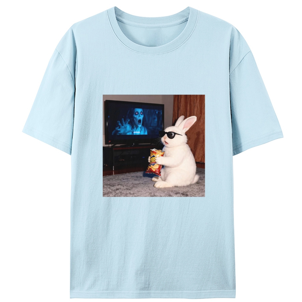 Horror Movie Watching Bunny Retro Designed for Women - Slim Fit Cotton Tee