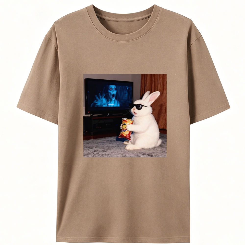 Horror Movie Watching Bunny Retro Designed for Women - Slim Fit Cotton Tee