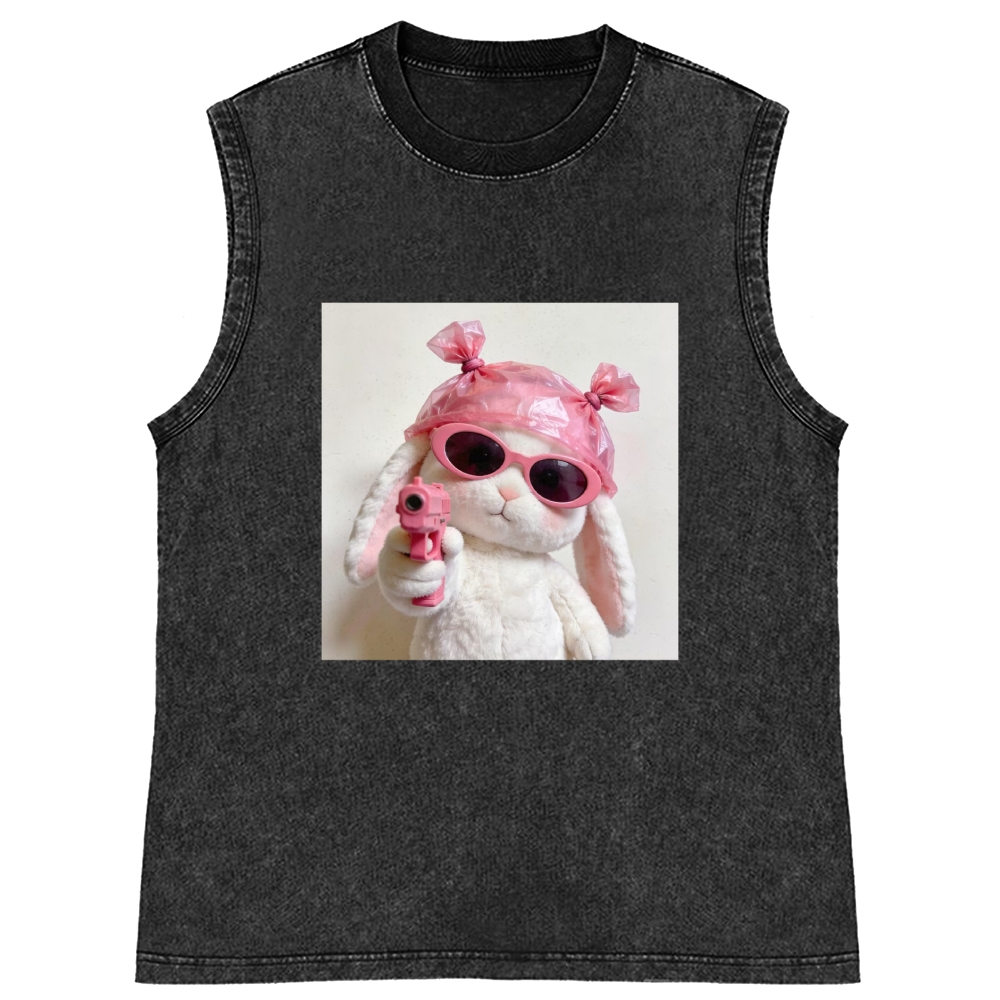 Pink Gun Gangsta Bunny Meme Retro Washed Tank Top