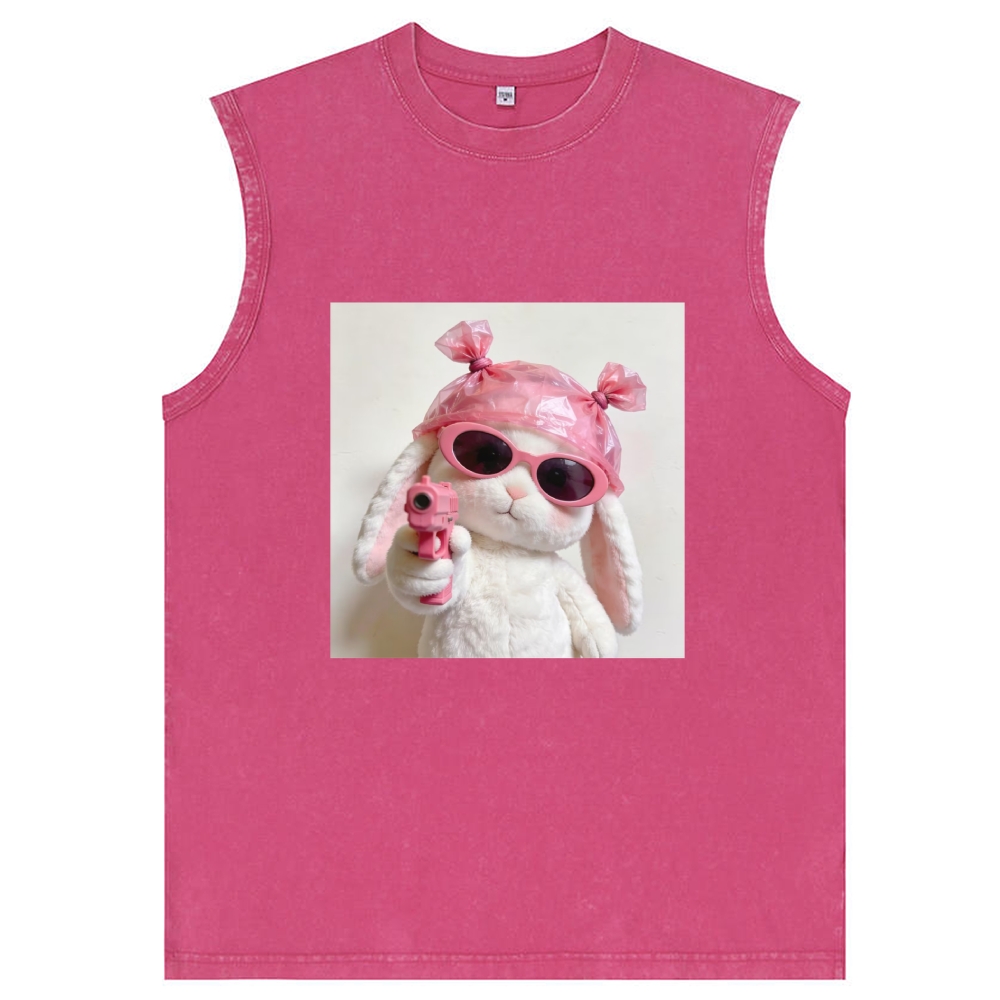 Pink Gun Gangsta Bunny Meme Retro Washed Tank Top